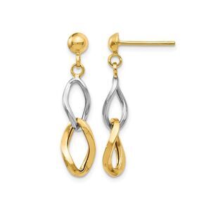 14K Gold White and Yellow Interlocking Dangle Circles Post Earrings